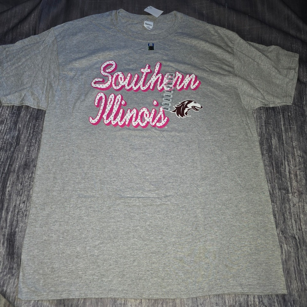 Hanes Southern Illinois Salukis Graphic T-Shirt Gray Pink Large NEW